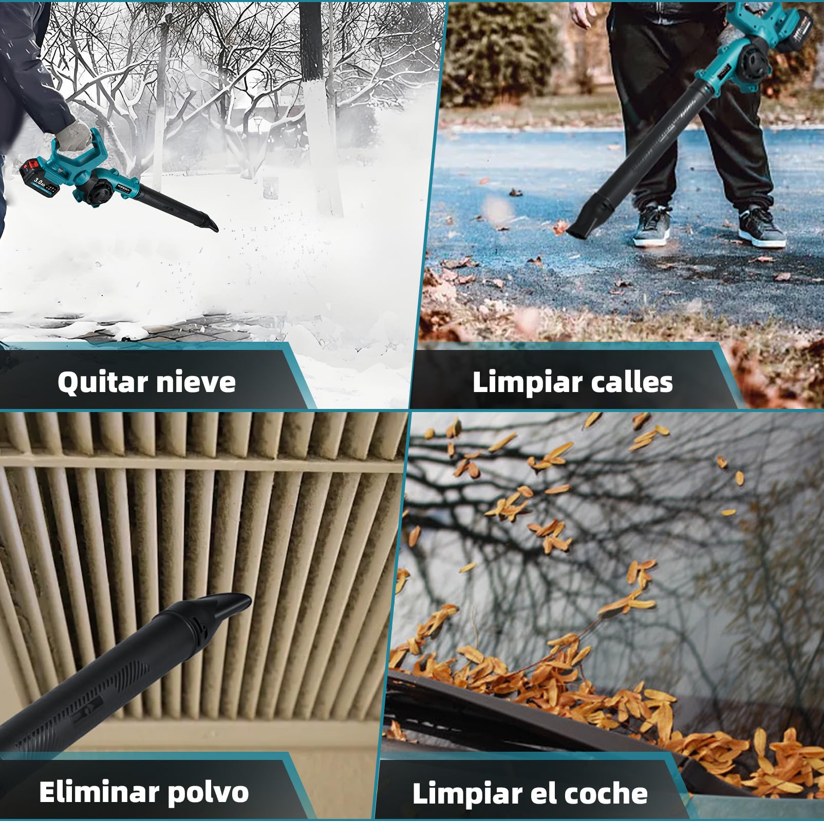 YOFIDRA Soplador de Hojas Batería 280 km/h, Soplador con 2 Baterías de 3.0 Ah, 3 Velocidades, Mango Ajustable de 270°, Doble Entrada de Aire, 13 000 RPM, para Patio, Césped, Jardín