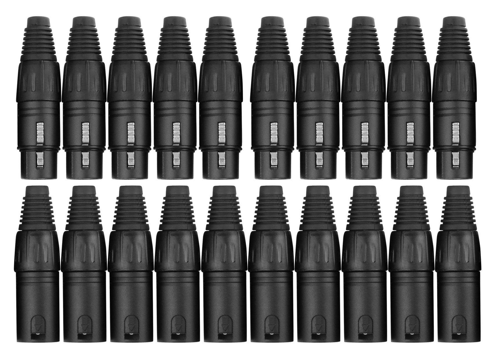 Pronomic Juego de Conectores XLR-Hembra/Macho 2x10 uds. negro, Bloqueable