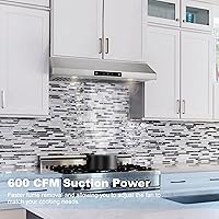 Vista 2 de Campana extractora de 30 pulgadas debajo del gabinete con 600 CFM, detección de gestos y control táctil, campana de ventilación de cocina sin