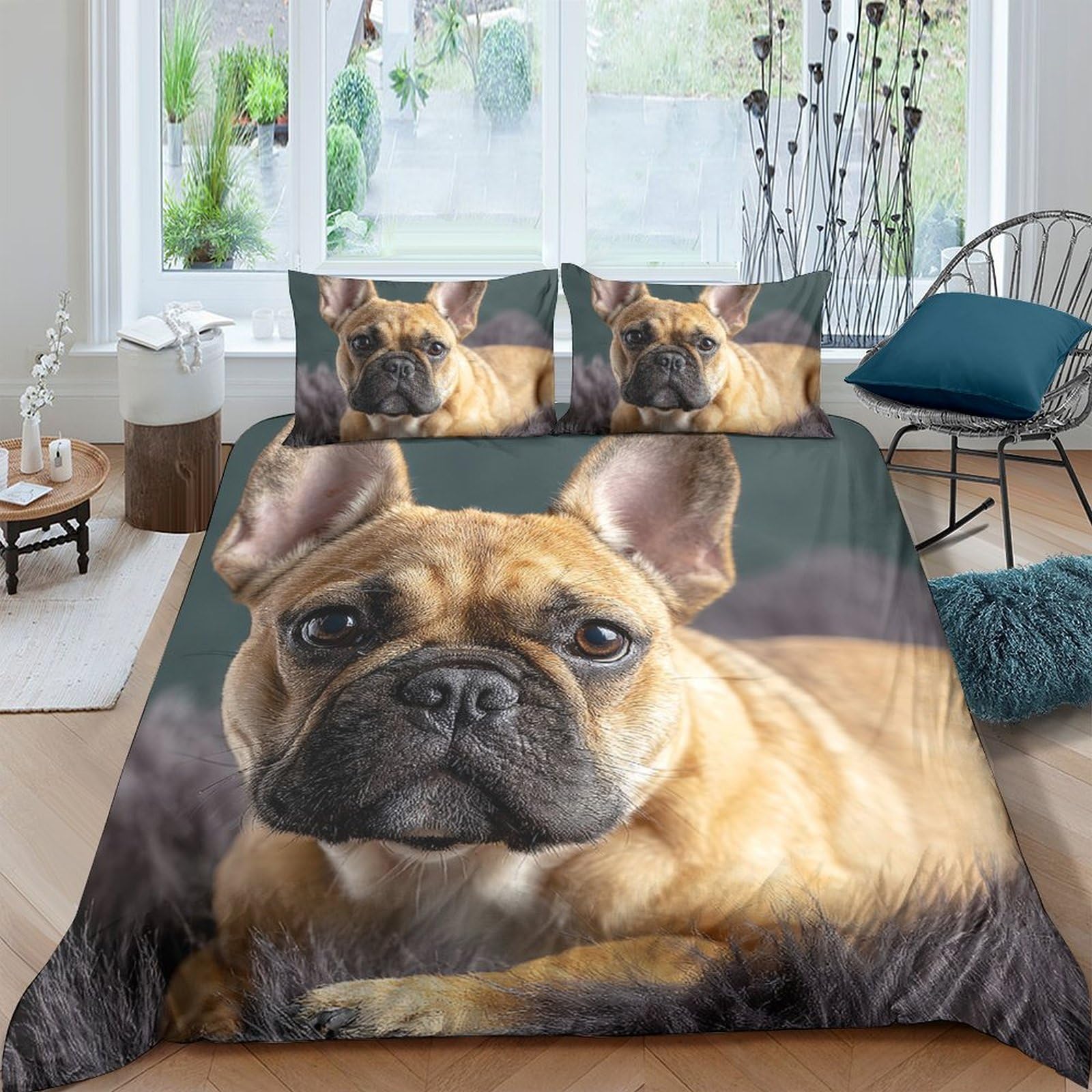 Ctjqhvkz Style-8 3D Printed French Bulldog Fitted Sheet Microfiber Soft Breathable Dog Pattern Bed Cover For Bedroom Dorm Decor Single（135X200cm）