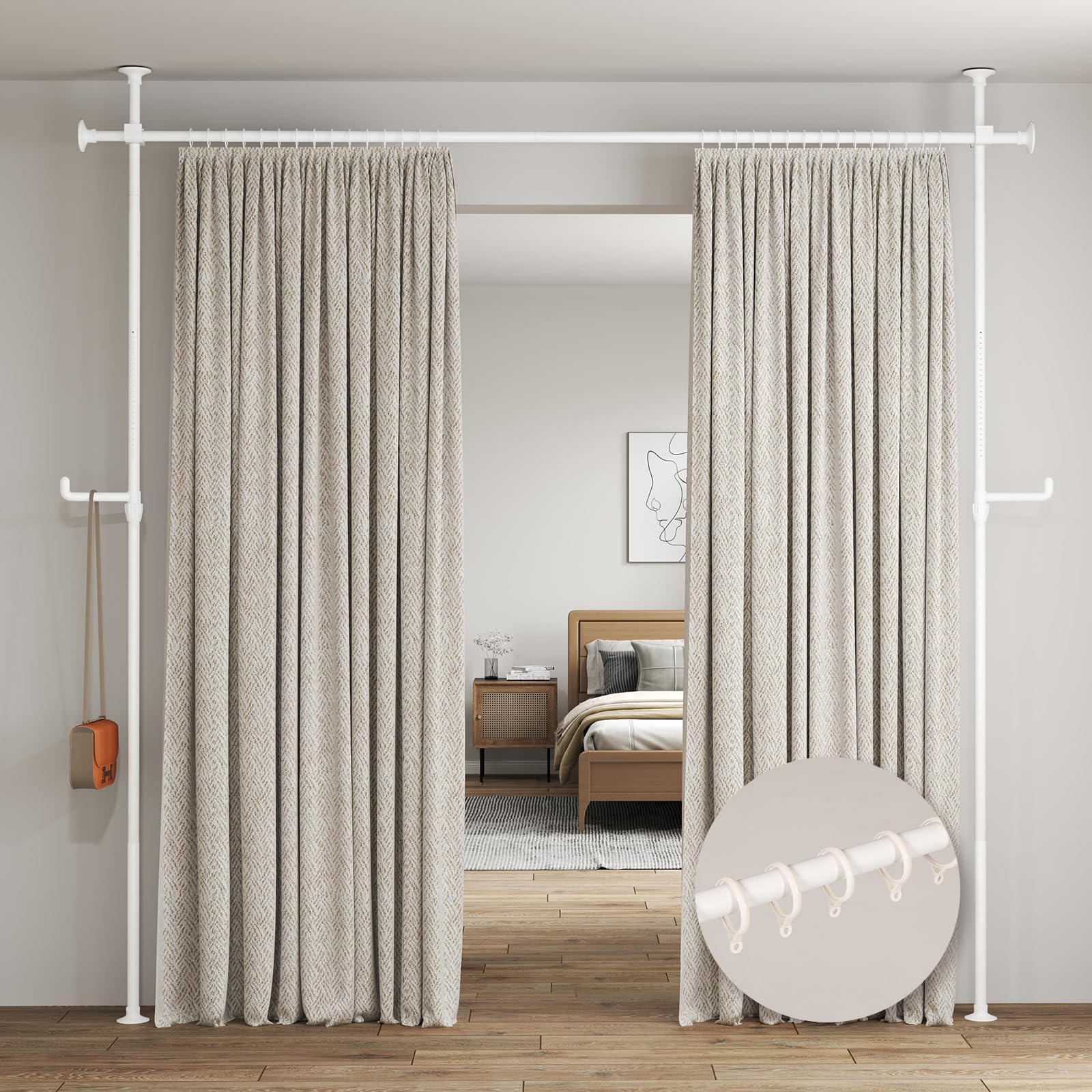 B1395カーテンポール 3ポール 新品 パーテーション 仕切り 高さ調整