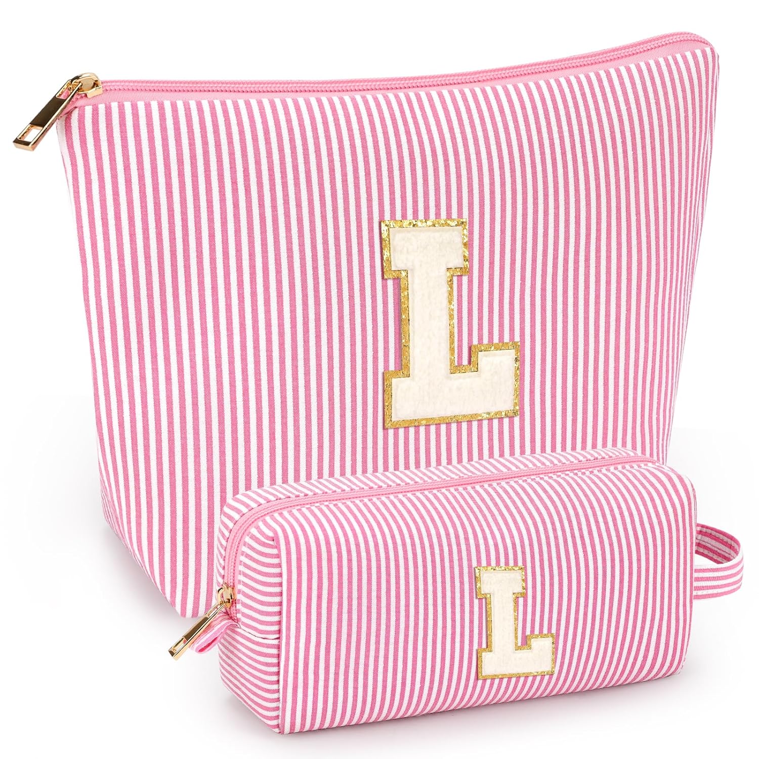 Vavabox A-Z Personalized Makeup Bag, Birthday Mom, Gifts for Best Friend, Bride Bridesmaid Cosmetic bag (A, White)