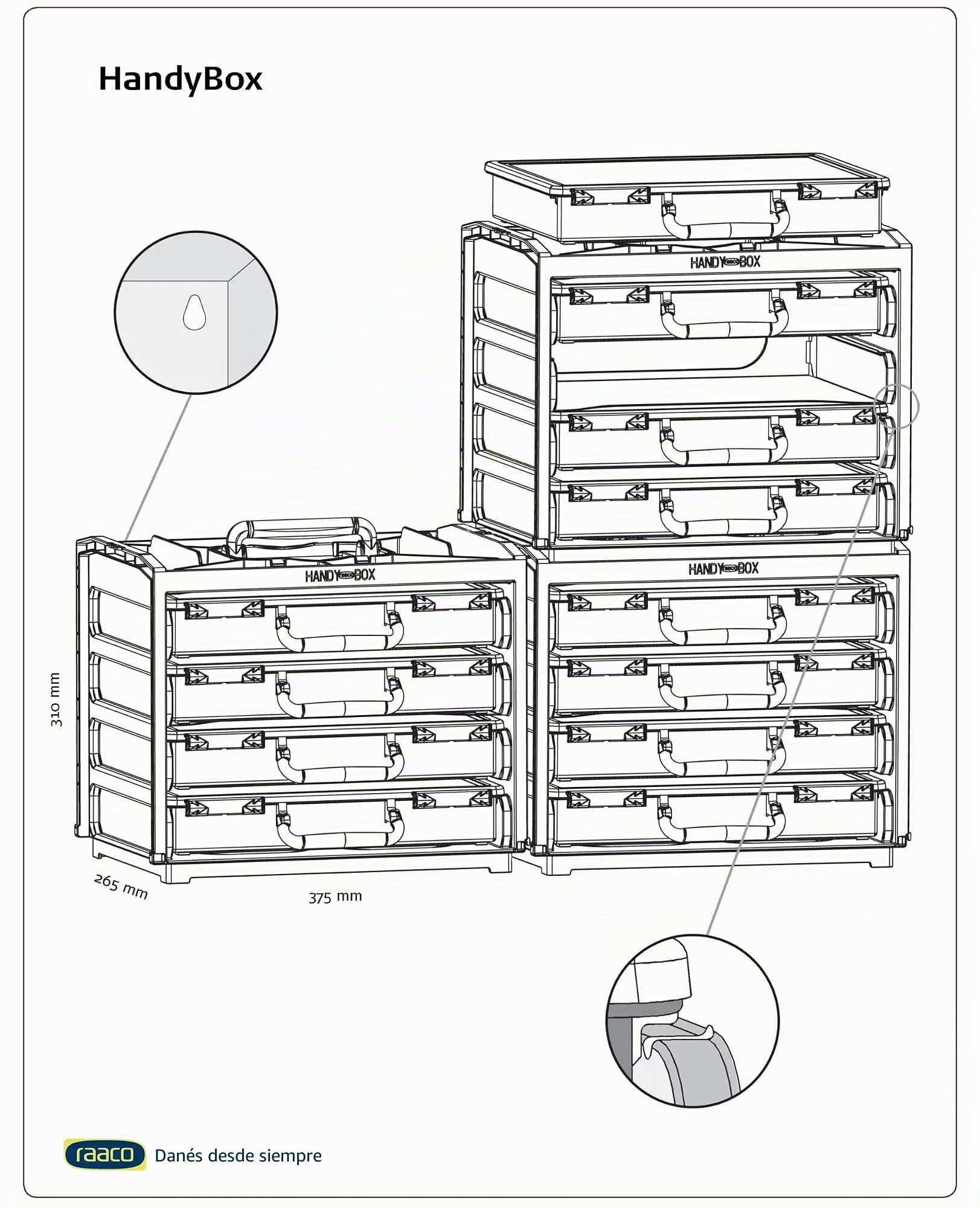 Raaco HandyBox 55x4, Caja de almacenamiento para taller con 4 cajas set | Caja de almacenamiento para taller con 4 cajas para tornillos y herramientas, Capacidad de Carga de 25 kg 26,5 x 37,6 x 31 cm