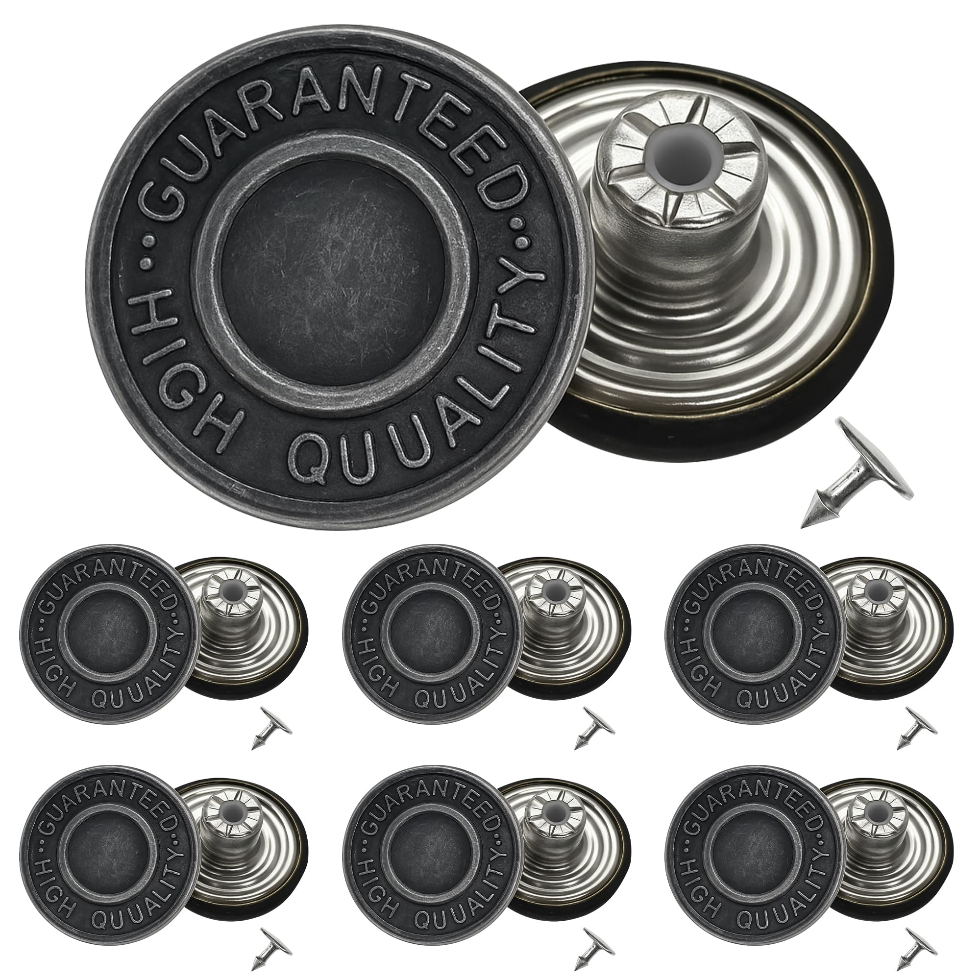 WedDecor Brass Denim Jean Buttons with Aluminium Back Pin Hand Pressed Studs Hammer on Tack Fasteners for Sports Jacket Jeans, Fixing Clothing Accessories, Gunmetal, 17mm, 100pcs