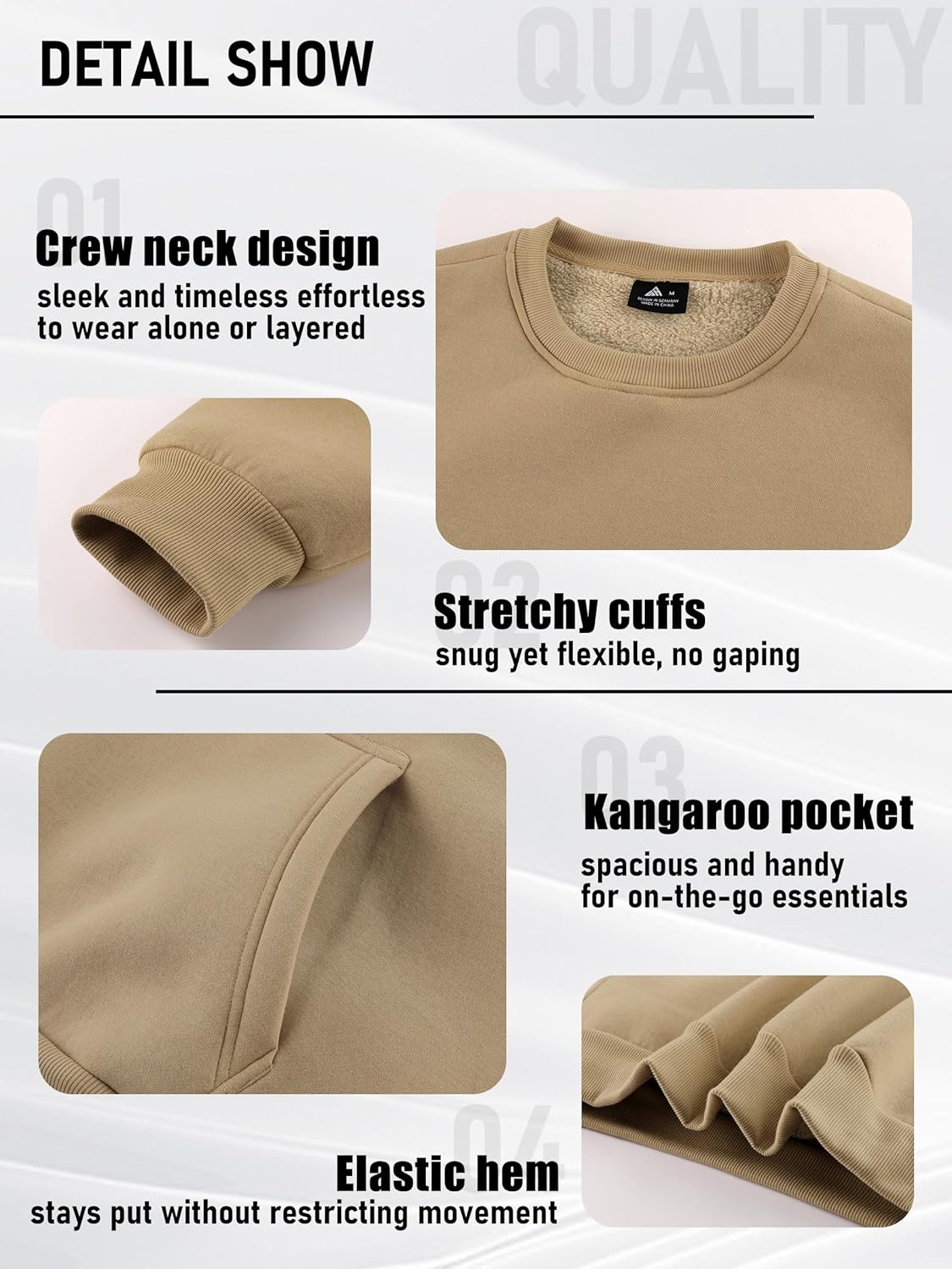 ZITY Men's Sherpa Lined Sweatshirt Heavyweight Fleece Crewneck Sweatshirts Kangaroo Pocket Thick Winter Long Sleeve Pullover - Image 6