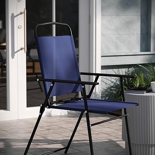 Miniatura 24 de EMMA + OLIVER Munroe Folding Patio Sling Chairs - Gray - All-Weather Textilene Seat and Back - Integrated Armrests - Set of 2