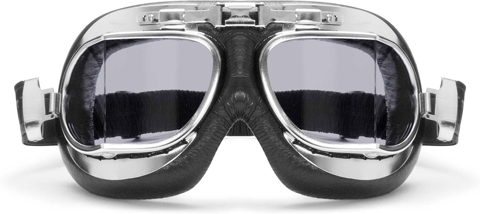 Bertoni Vintage Motorcycle Goggles Antifog Squared Lenses Chromed Profile AF193 Italy