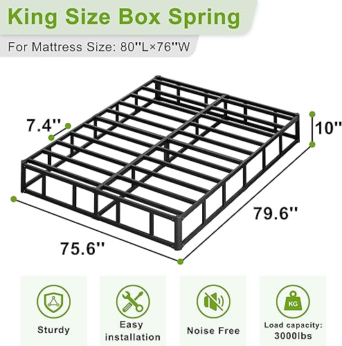 Miniatura 2 de Somier King Box Spring de 10 Pulgadas - Somier de Servicio Pesado Base de Colchón Box Spring de Metal con Cubierta de Tela, Sin Ruido Fácil Montaje