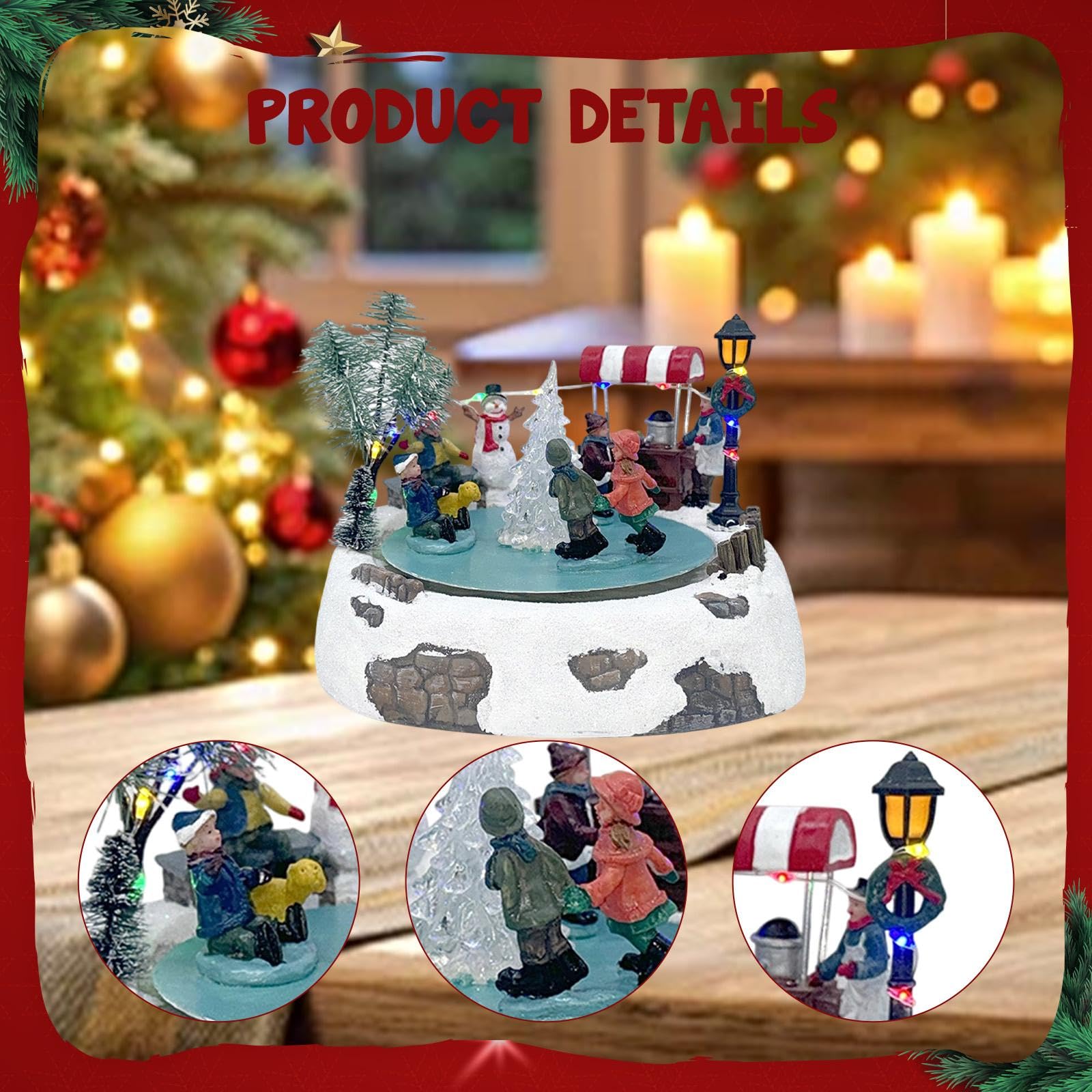 Boîte à Musique Animée pour Patinoire, Cadeau de Noël D'intérieur avec Lumières