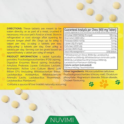 Miniatura 7 de NUVIMI Probióticos para perros  Comprimidos probióticos y prebióticos para perros  Suplemento de apoyo digestivo para la salud intestinal, alivio de
