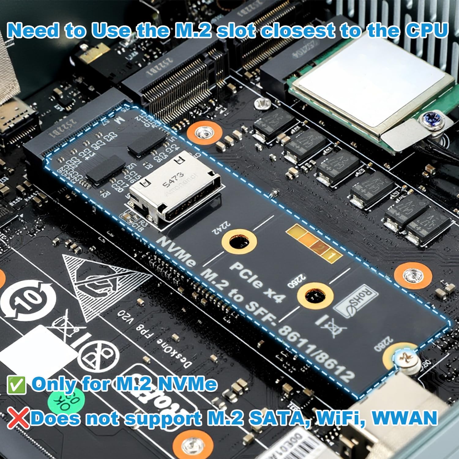 RGEEK Adattatore M.2 NVME a OCuLink SFF-8612, PCIe 5.0 x4 128Gbps a OCuLink | SFF-8611 4i Host Adapter con ReDriver, per eGPU GPU Schede Grafiche Esterne e M.2 NGFF SSD 2280 2260 2242