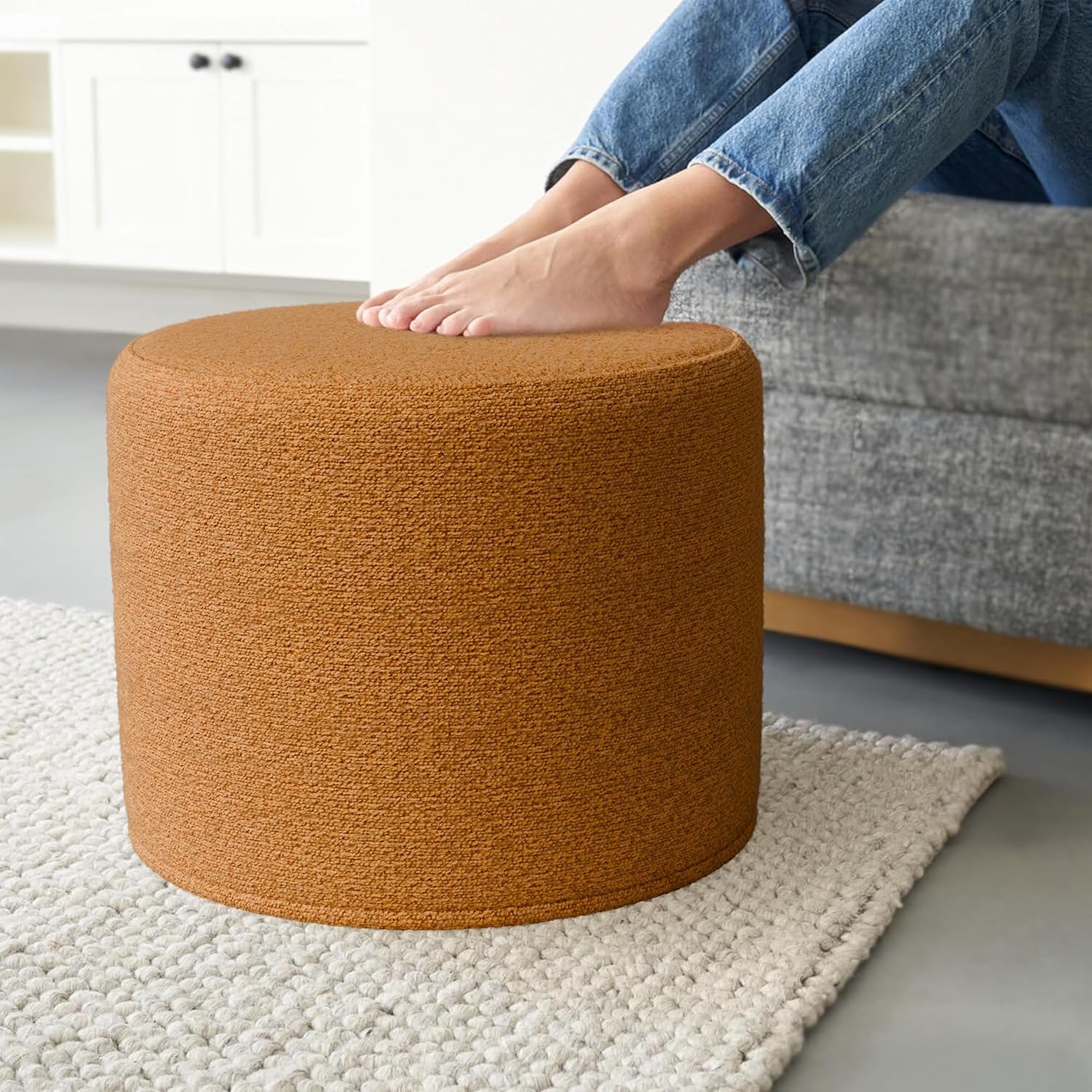 Ottoman Stool for Living Room Sitting Pouffes Upholstered Pouffe Puffy for Foot Rest Home Furniture Mudda Pouf Round Sitting Foot Stool Perfect to Rest Your Feet for Office Room Dcor - Brown-picture-11
