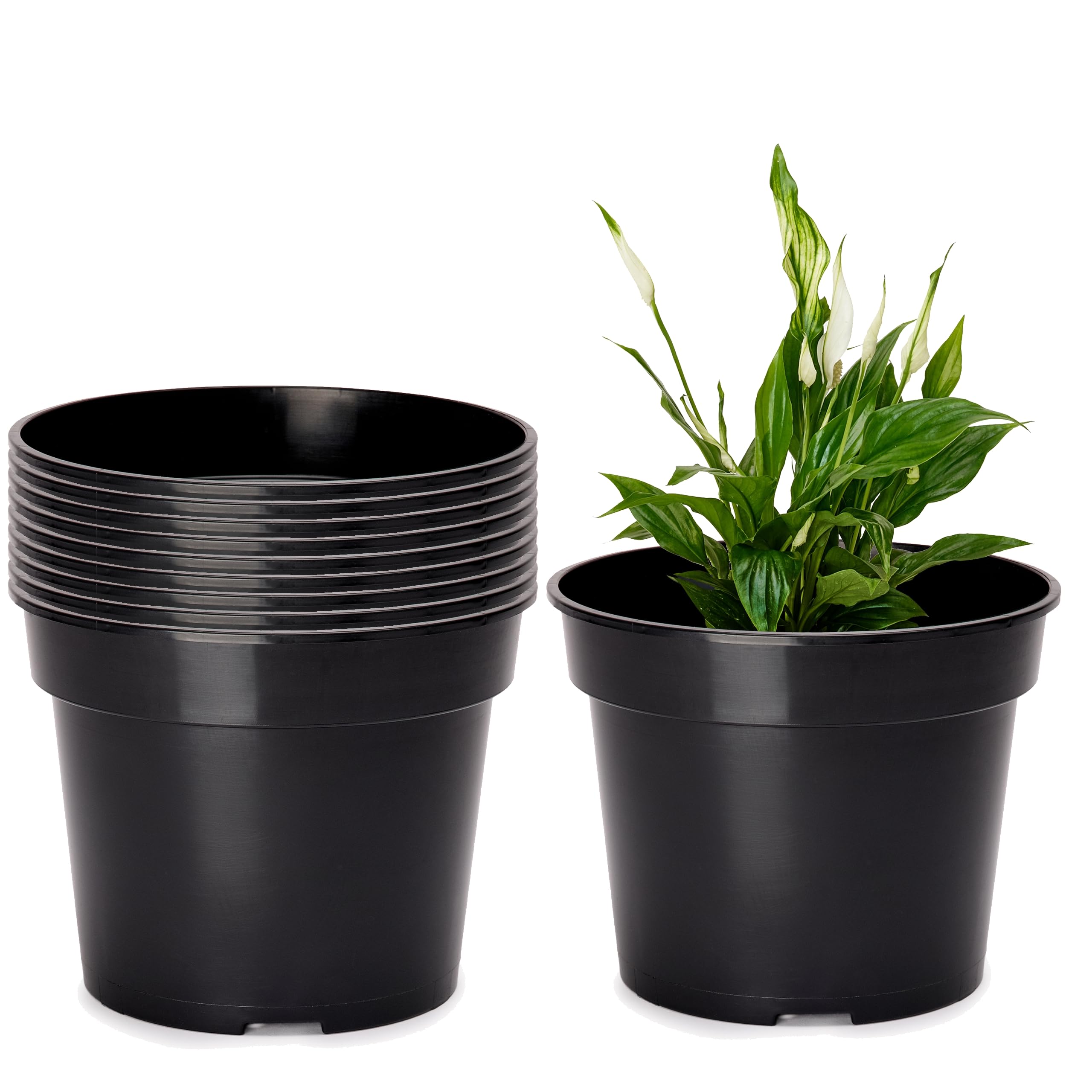 Garronda Macetas de Producción Macetas Redondas para Plántulas de Flores y Plantas GD-0025 (10 Piezas Negro, ⌀ 17 cm H 13 cm)