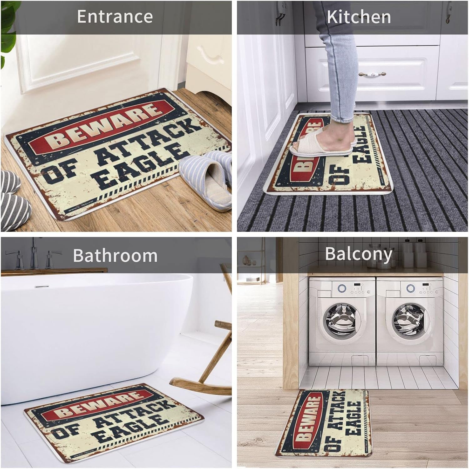 Indoor Mats for Front Door Entry Beware of Attack Eagle Doormat Vintage Decor Man Cave Stuff(65X90CM)