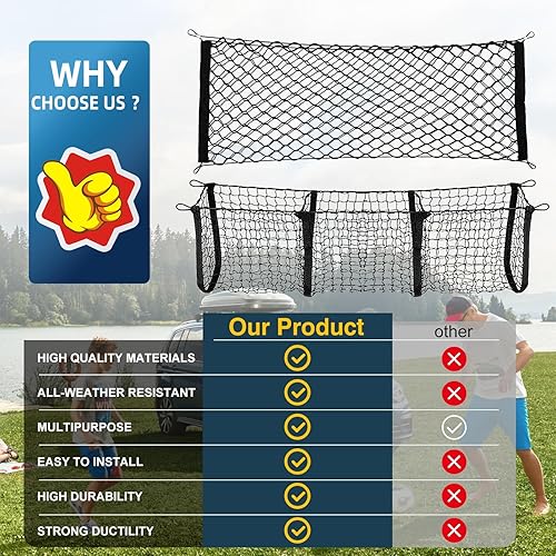 Miniatura 7 de 2 extensores de caja de camión, organizador de maletero de SUV, juego de red de carga universal de malla elástica para maletero de almacenamiento de