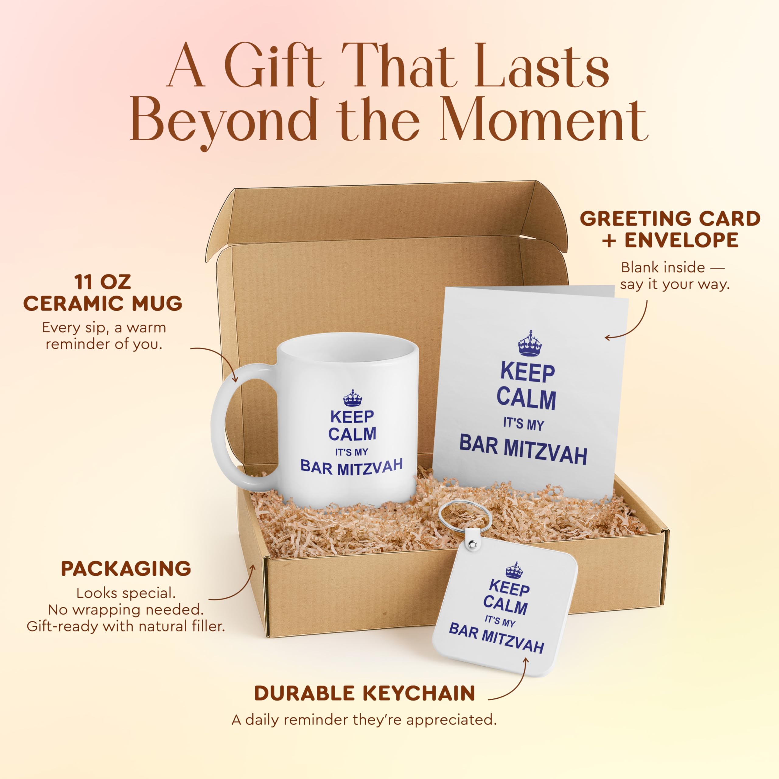 3dRose Bar Mitzvah Gift Set for Boys – Includes Mug, Keychain, and Card – Humorous Navy Blue Design – Perfect for Teens and Celebrations