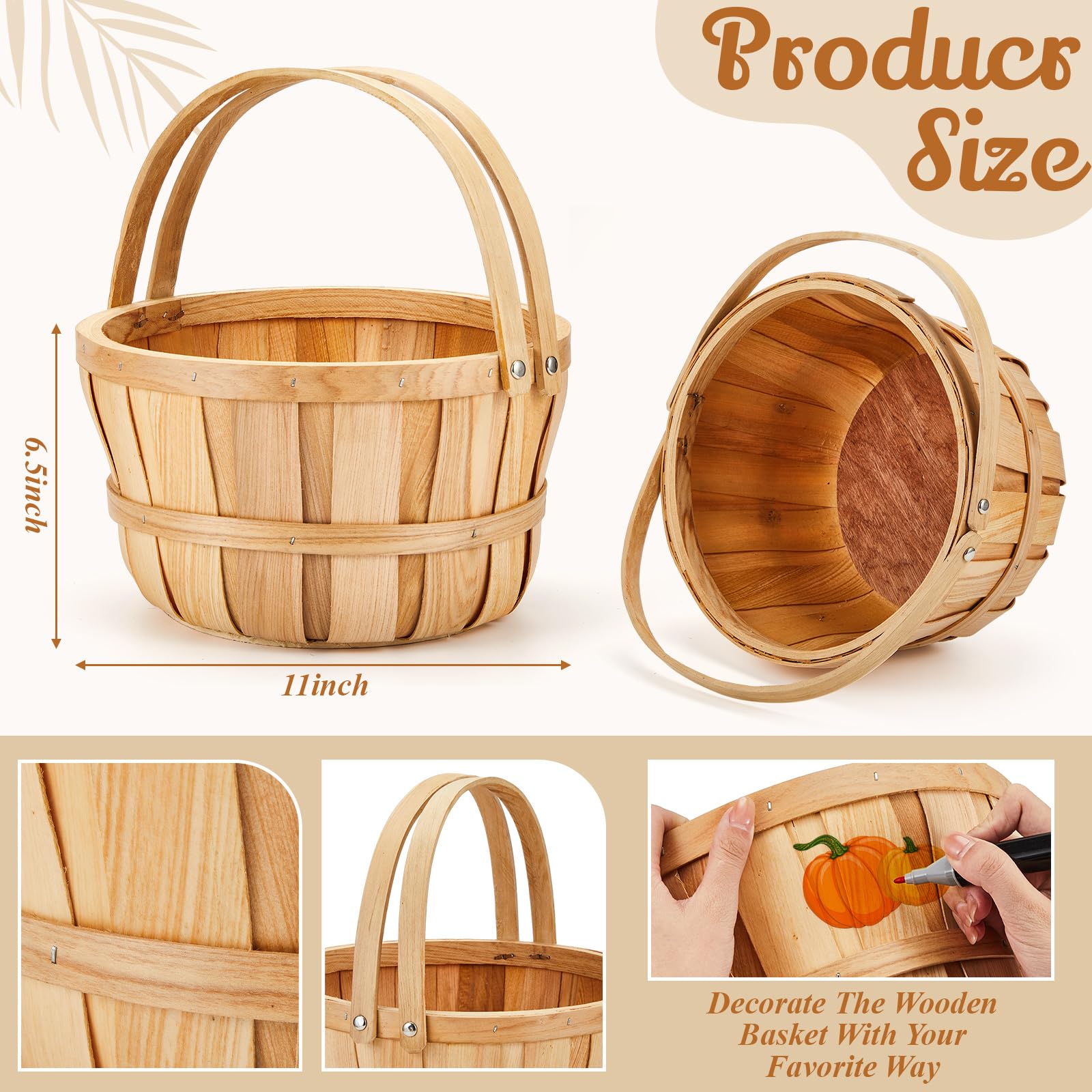 Amazon.com: Marsui 10 Pcs Large Wooden Bushel Baskets 11 x