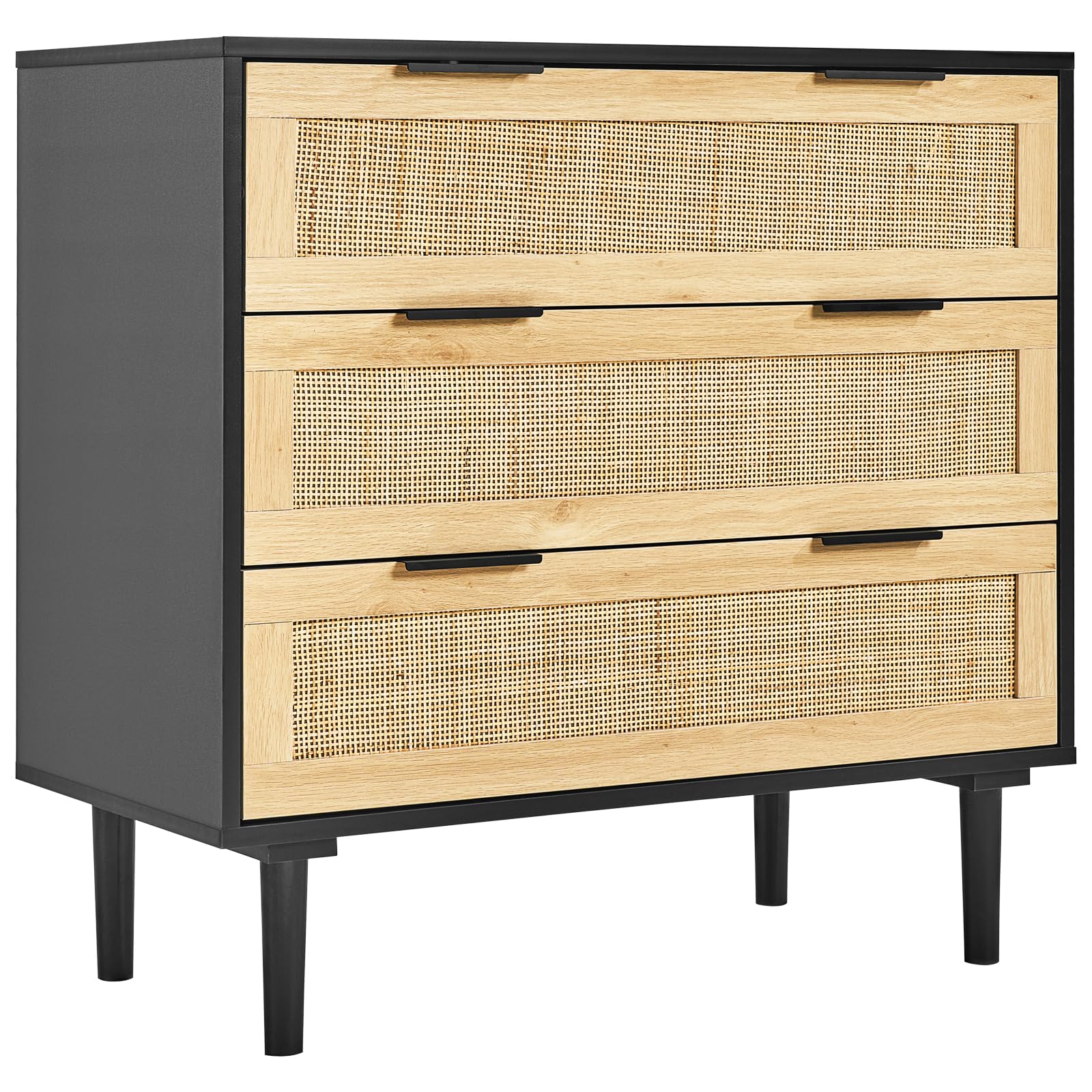 VEVOR Cassettiere in Legno di Rattan Naturale con 3 Cassetti, Moderna Cassettiera in Legno per Vestiti e Contenitori Boho con Maniglie e Gambe Robuste, per Camera da Letto Soggiorno e Corridoio