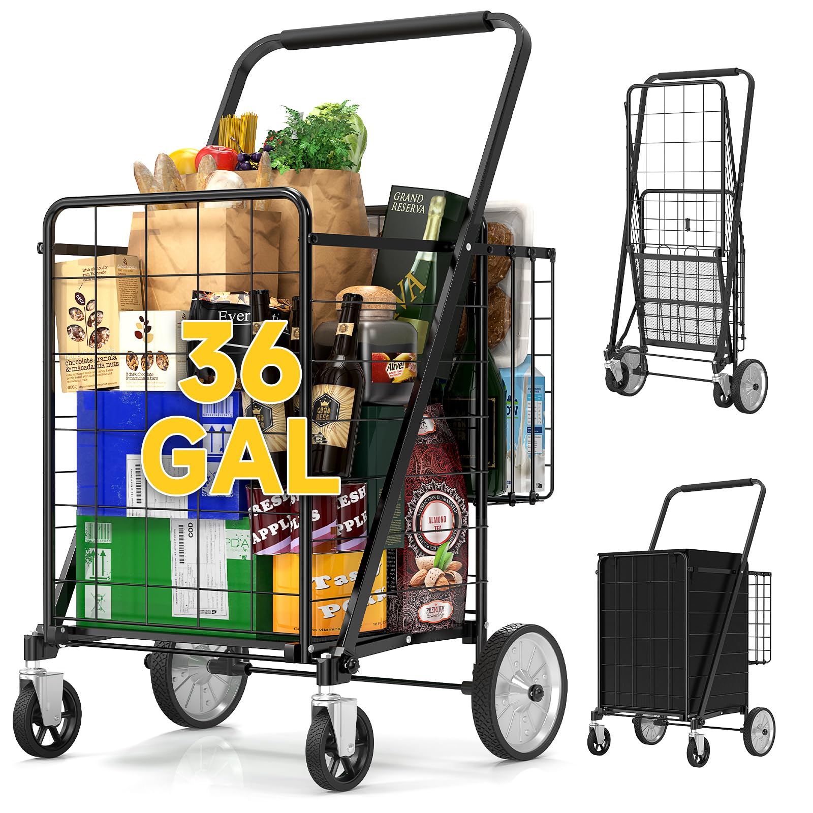 Photo 1 of [???? ???] Shopping Cart for Groceries - Grocery Cart with 360° Swivel Big Strong Wheels, 350Lbs Capacity, Foldable Grocery Cart with Basket & Liner - Heavy Duty Utility Cart for Laundry Jumbo