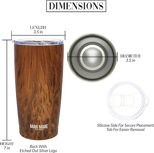 Miniatura 5 de Pavilion - Vaso de viaje de acero inoxidable de 20 onzas, acabado de madera, regalos para papá de hija, hijo, taza de viaje aislada con tapa, regalo