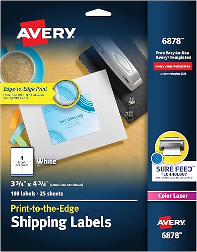 Avery Etiquetas de envío impresas al borde para impresoras láser a color y copiadoras 375 x 475 pulgadas paquete de 100 6878