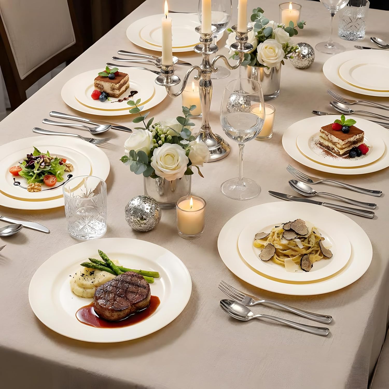 I00000 100 Pcs Ivory Plastic Plates,10inch Cream Dinner Plate, Elegant Disposable Plates Perfect for Birthday, Party,Wedding, Baby & Bridal Shower (100 Guests) - Image 4