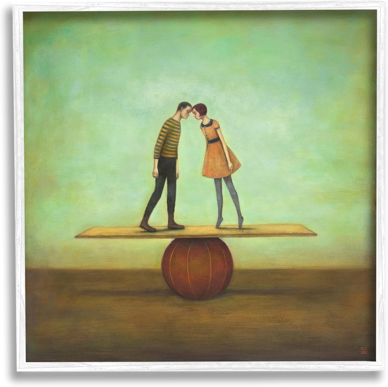 Stupell Industries Surreal People Balancing Red Ball Together Painting, Design by Duy Huynh,Green