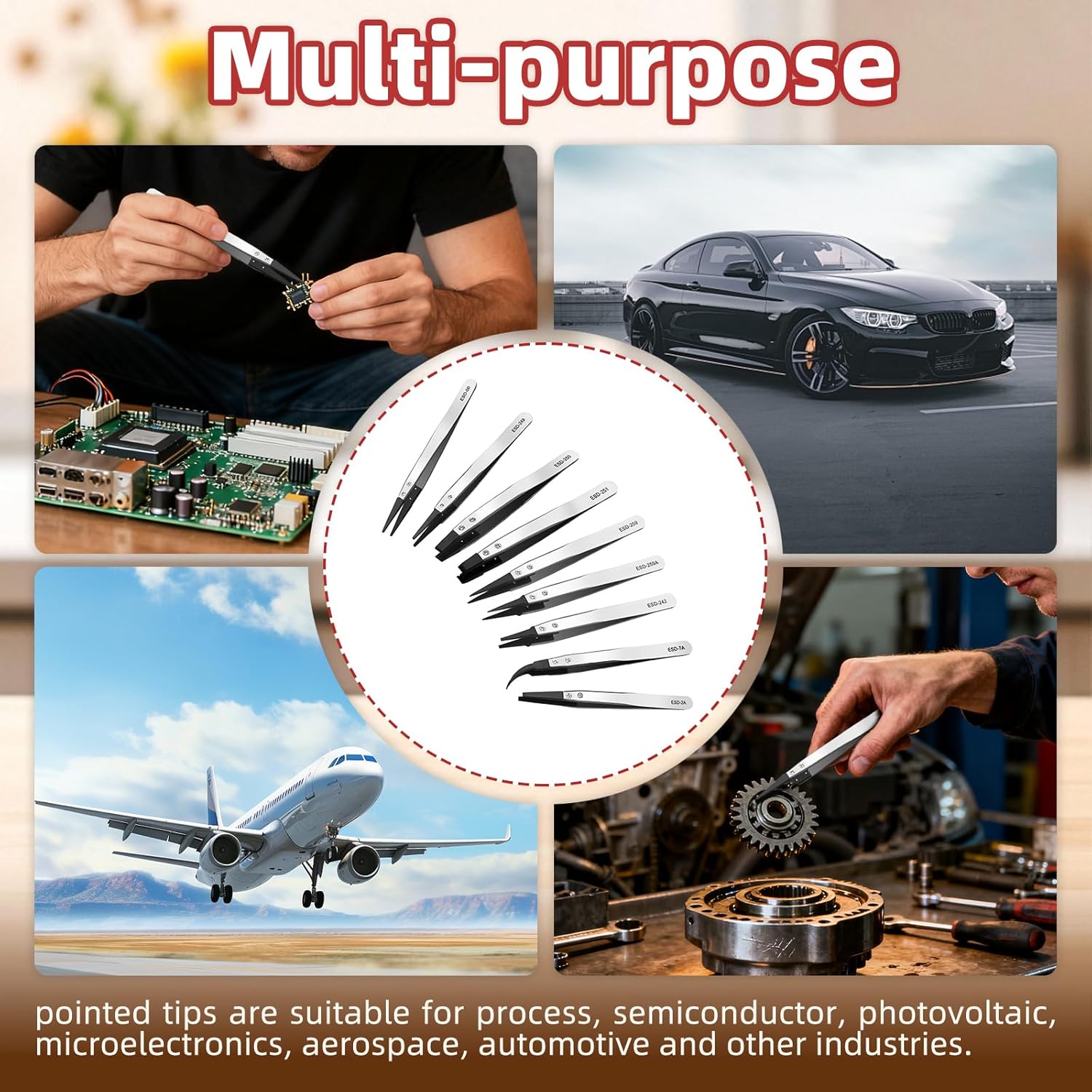 Precision Tweezer Set, 9Pcs Antistatic with Replaceable Tips and Stainless Steel Construction, for Electronics Repair, Watch and Jewelers Tools, Ideal as Hobby Tweezers