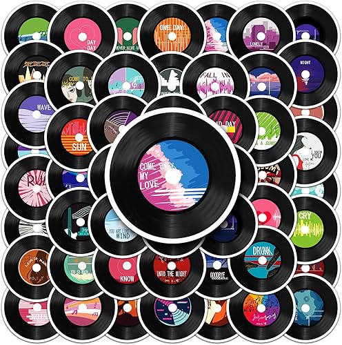 Calcomanías de CD de música, 50 unidades de vinilo de ATMBD para botella de agua, laptop, autos, guitarra, patineta, parachoques, vintage,