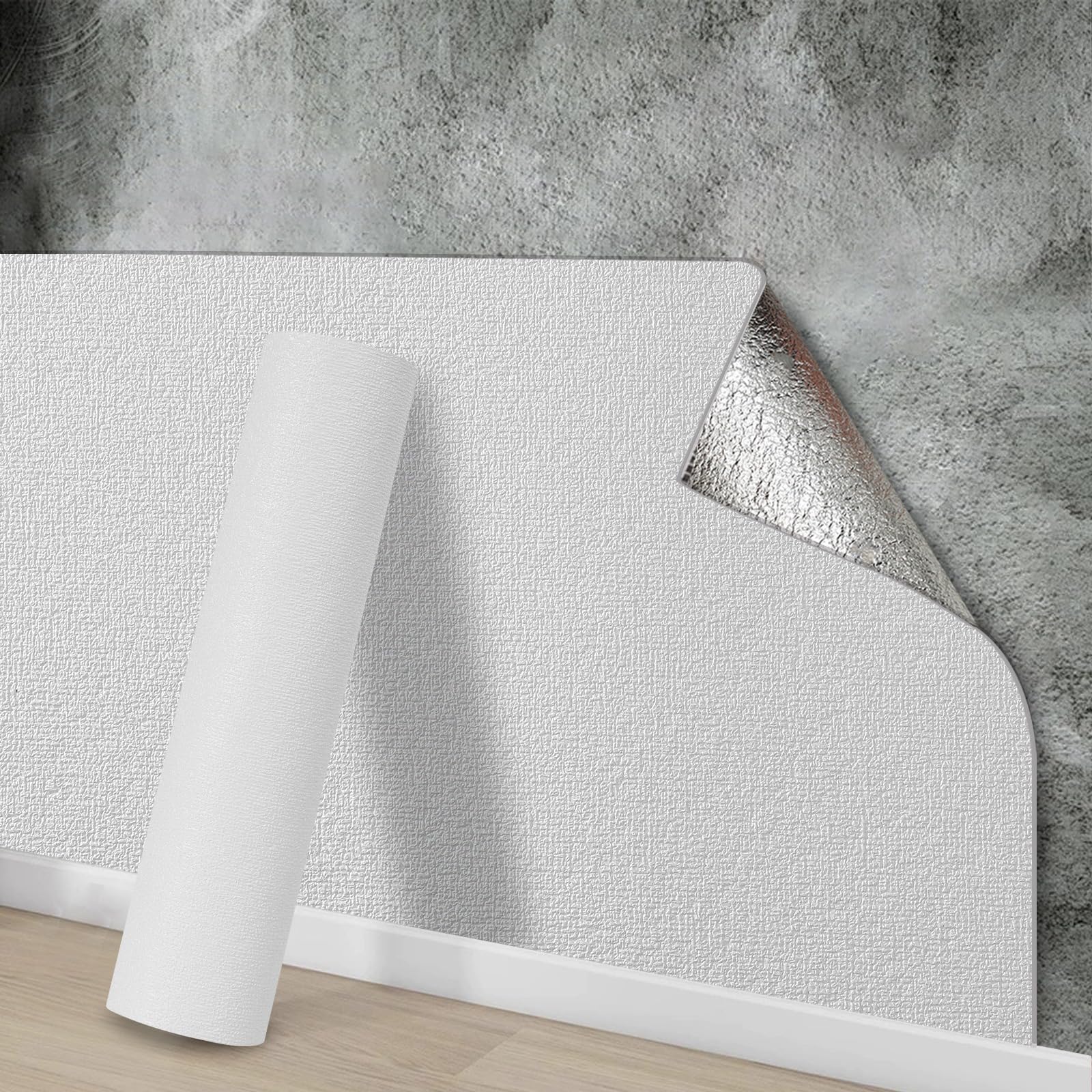 Snewvie Self Adhesive Wallpaper,Thermal Wallpaper Self Adhesive 5 Rolls 50 * 280cm 3mm Thicken Peel and Stick White Textured Thermal Insulation Wall Paper for Ceilings Kitchen Bedroom Livingroom