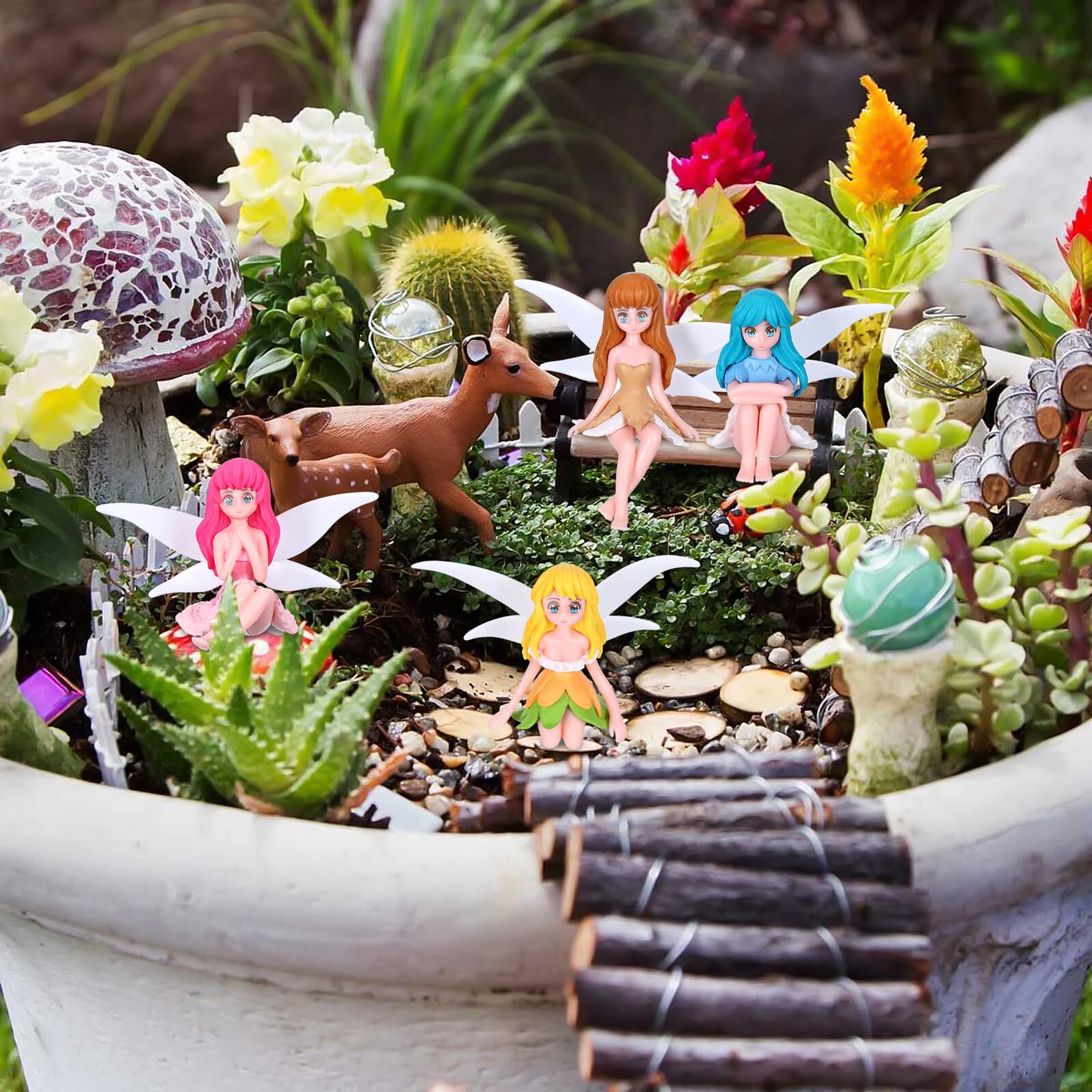 SUPVOX 20 Pezzi Decorazioni Fatate in Miniatura 4 Pezzi, Statuette Bonsai Ornamentali Floreali, Piccoli Ornamenti per Micro Paesaggi da Giardino, Regalo per e Appassionati di Decorazioni