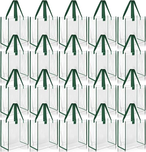 Paterr Paquete de 20 bolsas de plástico transparentes de 10 x 10 x 4 pulgadas, bolsa de regalo aprobada por estadios con asas para mujeres,