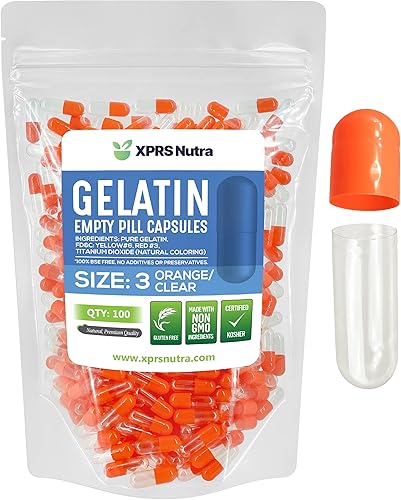 XPRS Nutra Cápsulas vacías de tamaño 3, 100 cápsulas vacías de gelatina - Cápsulas de píldora vacía expresa - Relleno de cápsulas de bricolaje -