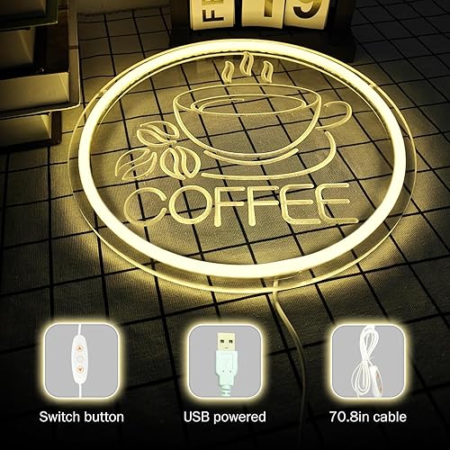 Miniatura 2 de Letrero LED de neón para cafetería, letreros de neón para pared, regulables, para cafetería, cafetería, hogar, bar, restaurante, negocios, café,