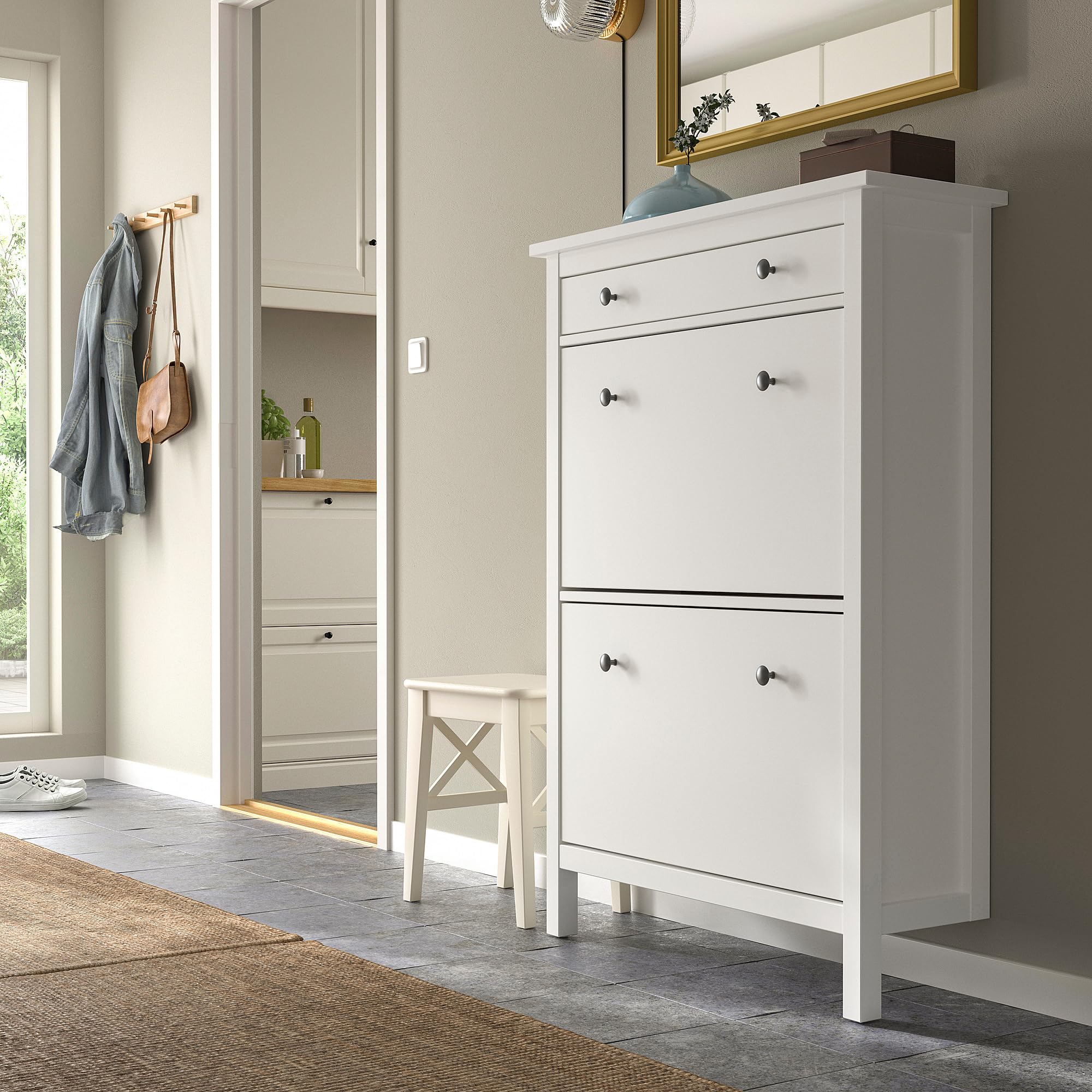 IKEA HEMNES Shoe cabinet with 2 compartments, 89x30x127 cm, White