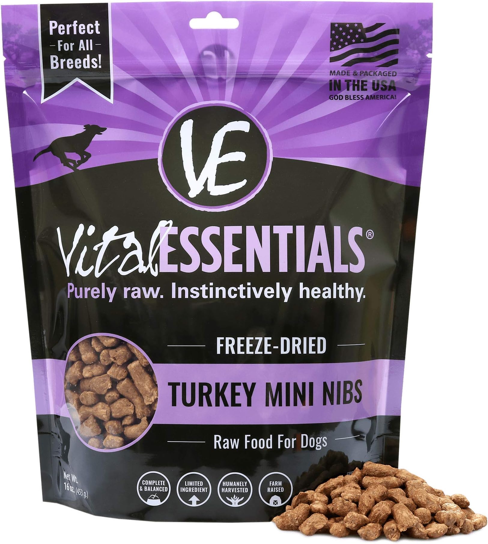 Vital Essentials Freeze Dried Dog Food, Turkey Mini Nibs 16 oz