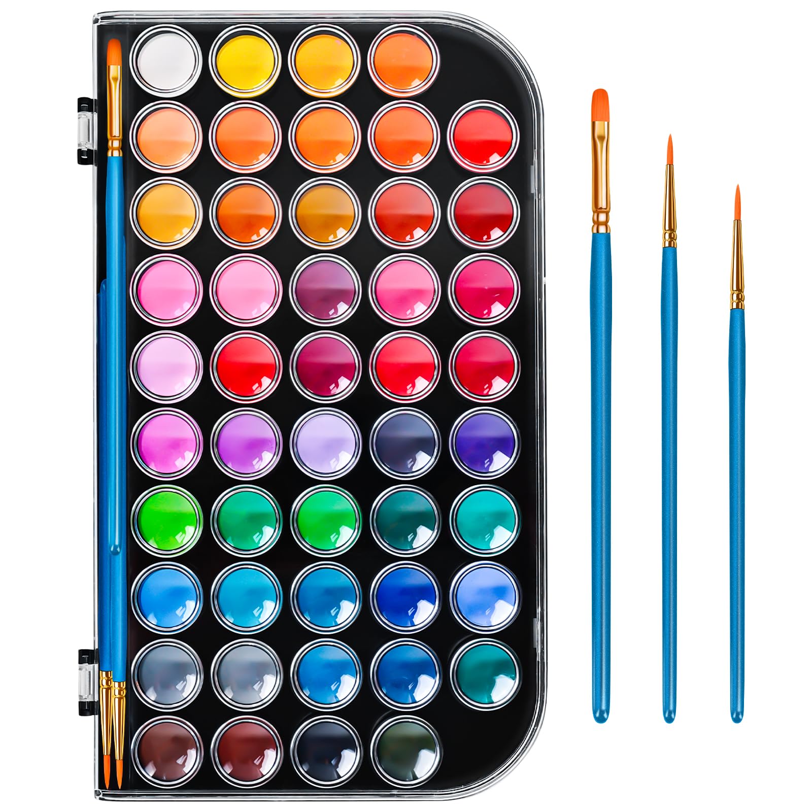 Photo 1 of 48 Color Solid Watercolor Paint Set with 3 Wooden Brushes for Adults Kids