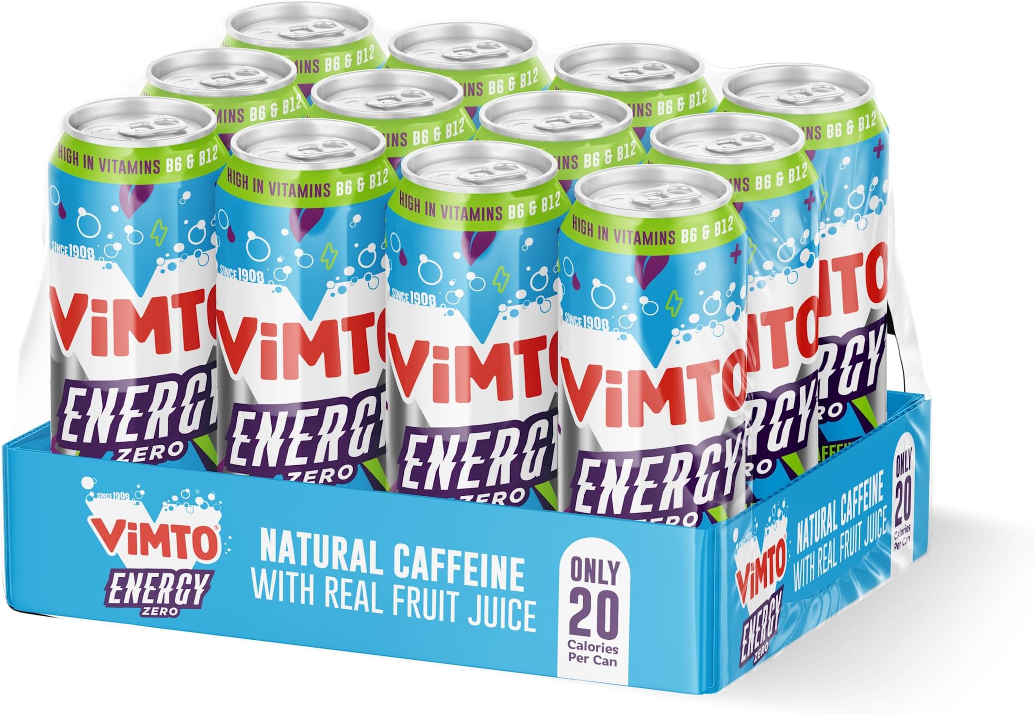 Original Energy Drink 500ml Cans (12 Pack) – No Added Sugar, Real Fruit Juice, Natural Caffeine & B Vitamins – Fruity Prime Energy Boost, Sparkling Juice Drink