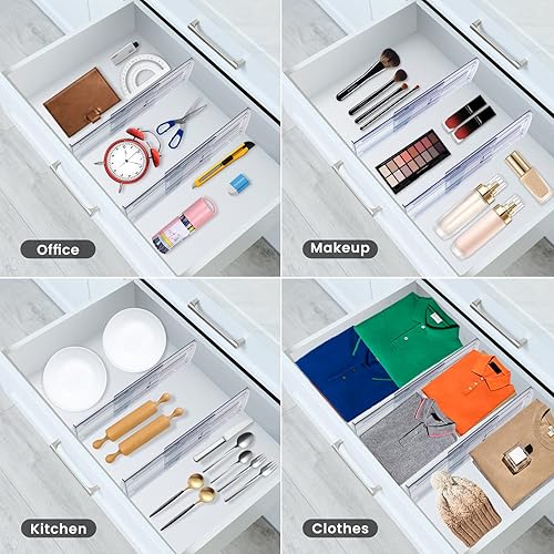 Miniatura 6 de Paquete de 8 separadores de cajones ajustables para ropa, 5 pulgadas de alto expandibles de 13 a 22 pulgadas, separadores de plástico de