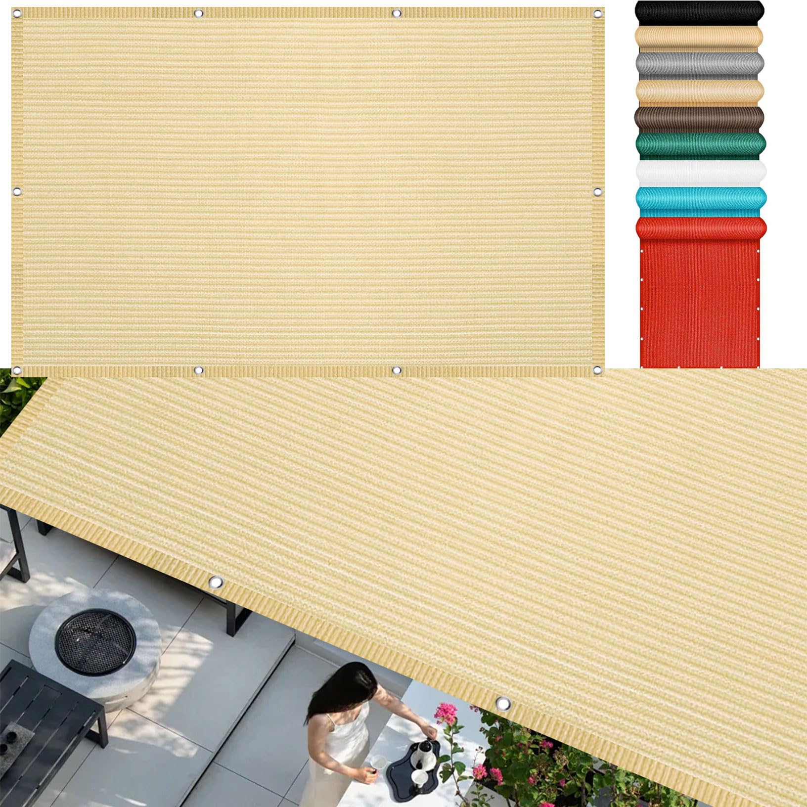 Voile d'ombrage Respirante 350 x 400 cm avec Œillets UV Protection Rectangulaire Toile Ombrage avec Œillets et Corde, Perméable à l'eau pour Patio, Jardin, Pergola, Serre, Couleur Crème