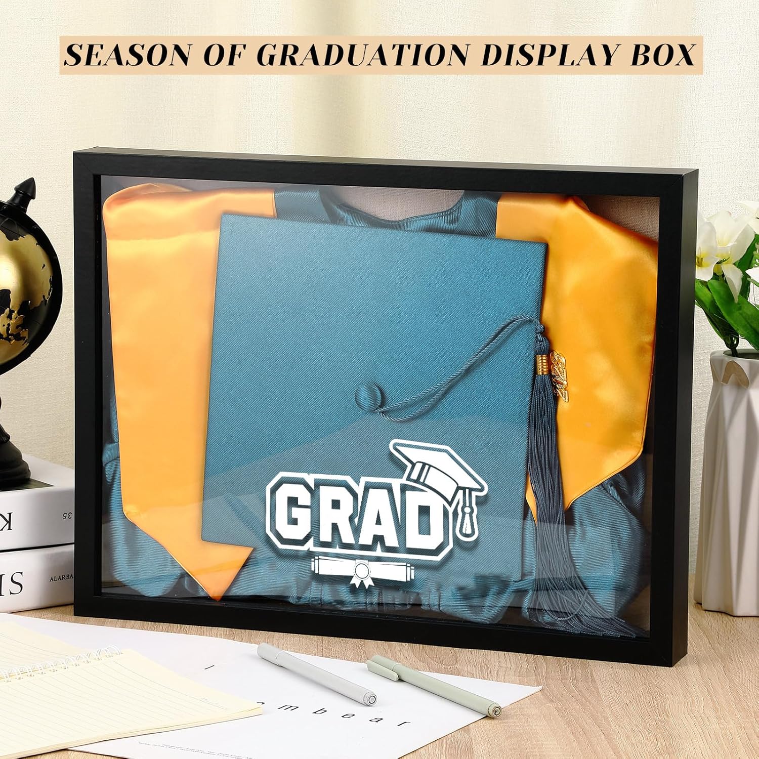 Huwena Graduation Shadow Box Frame 11.8 x 15.8 Inch Display Case Picture Diploma Frame with Tassel Holder Graduation Keepstakes Memory Box for Cap and Gown Tabletop and Wall Display Party Gifts(Black)
