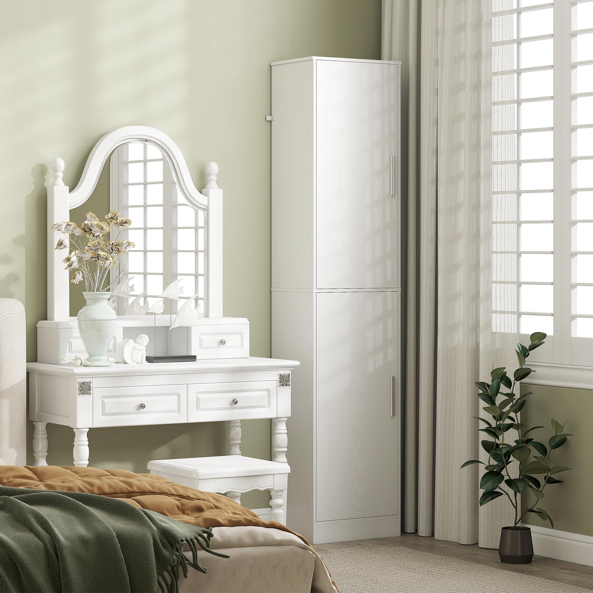 HOMCOM Mobile Bagno con 2 Armadietti e Ante, Colonna Bagno Salvaspazio con Ripiani Regolabili, per Sala da Pranzo, Salotto, Soggiorno, Cucina, 40x35x180 cm, Bianco