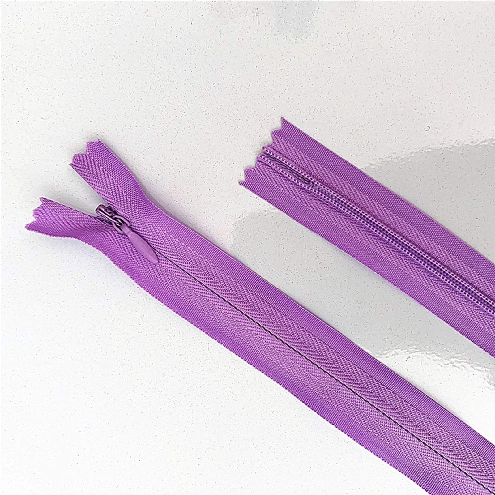 Plastic Zipper 10pcs 3# Concealed, Nylon Sewing Zip Ring, 20-60cm(Light Purple,35cm)