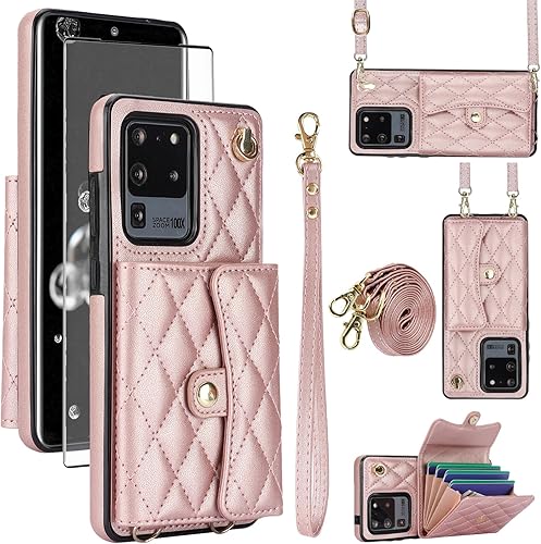 Asuwish Funda de teléfono para Samsung Galaxy Note 20 Ultra 5G Funda tipo cartera con soporte para tarjetas RFID, correa con cordón para celular