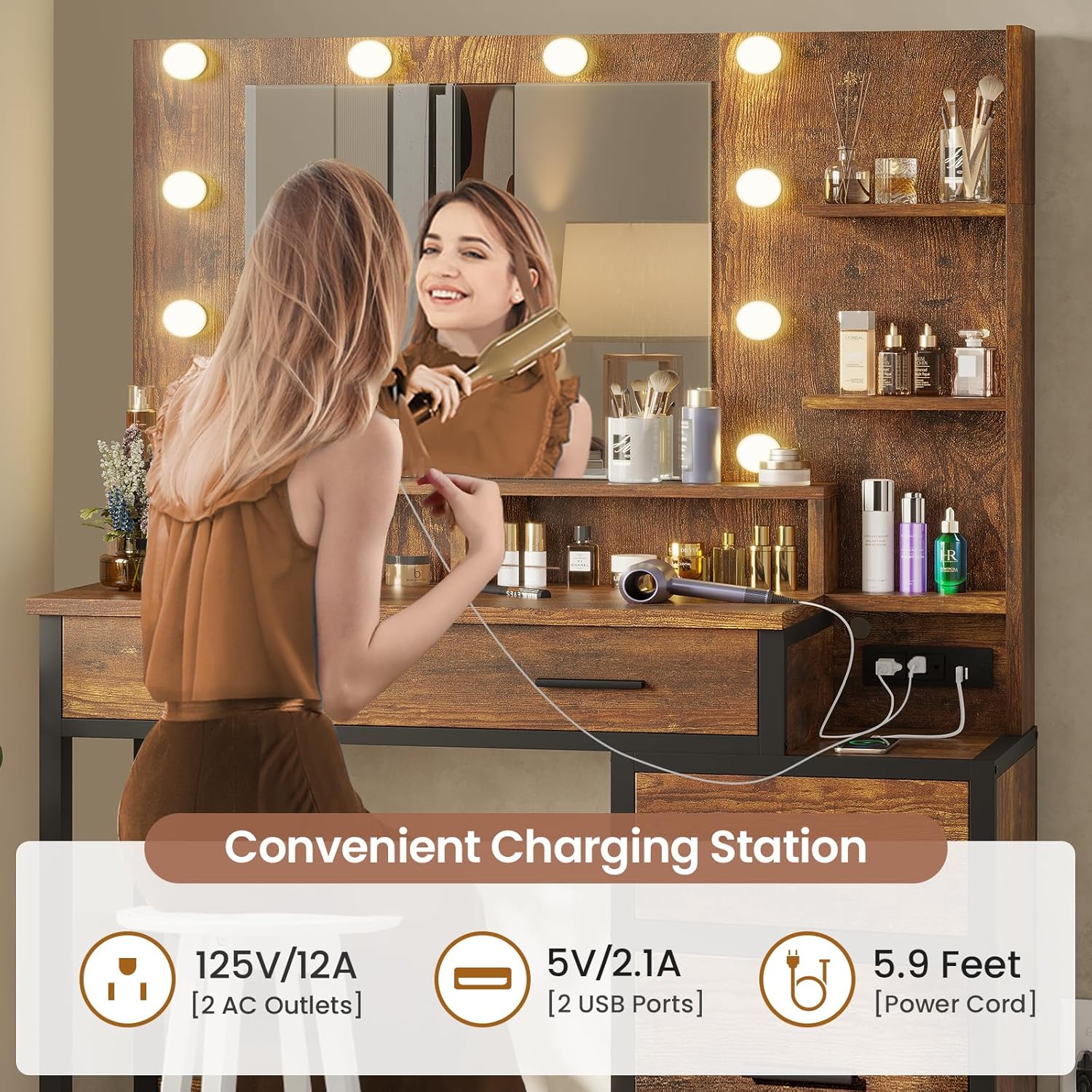 Image showing the convenient charging station with AC outlets and USB ports