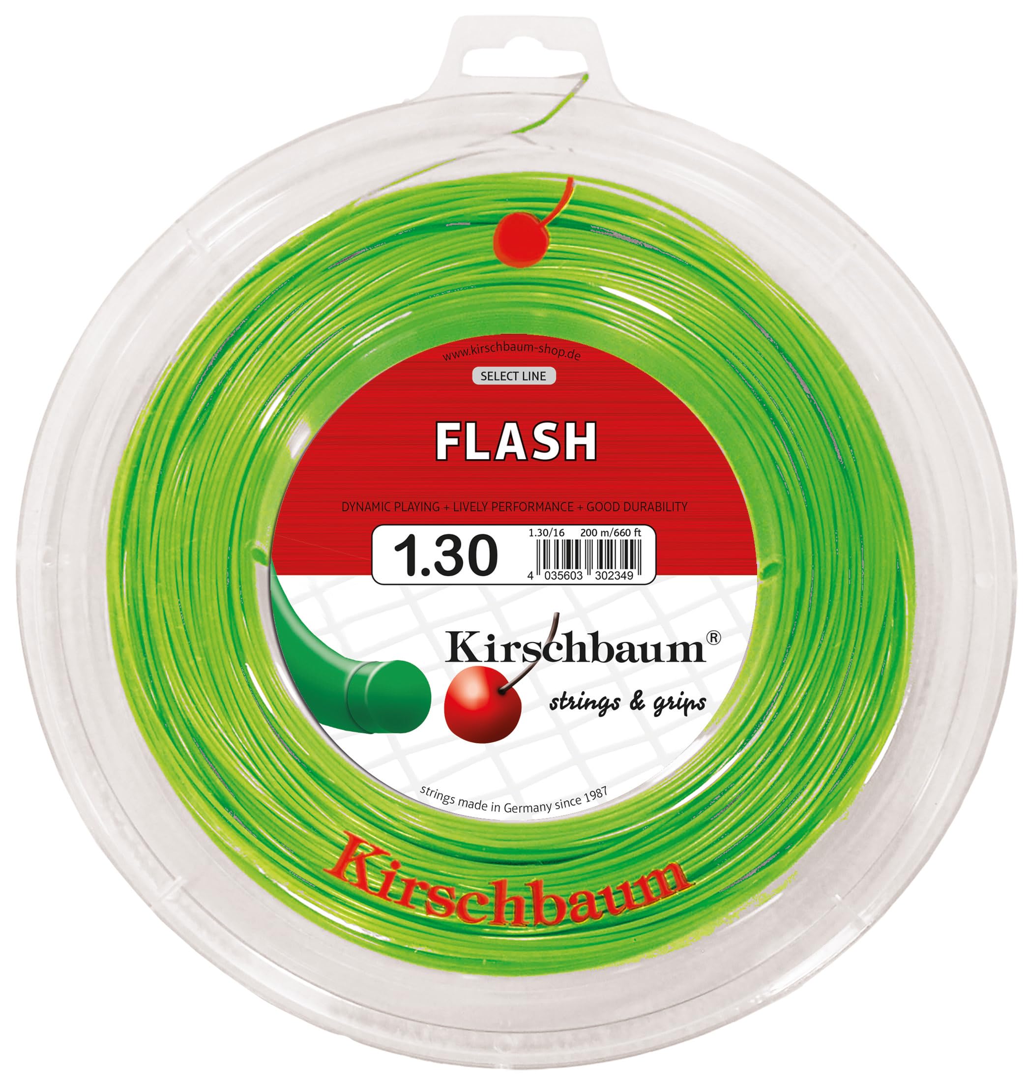 Kirschbaum Flash Vert 1,30 mm bobine 201m évite la perte de tension