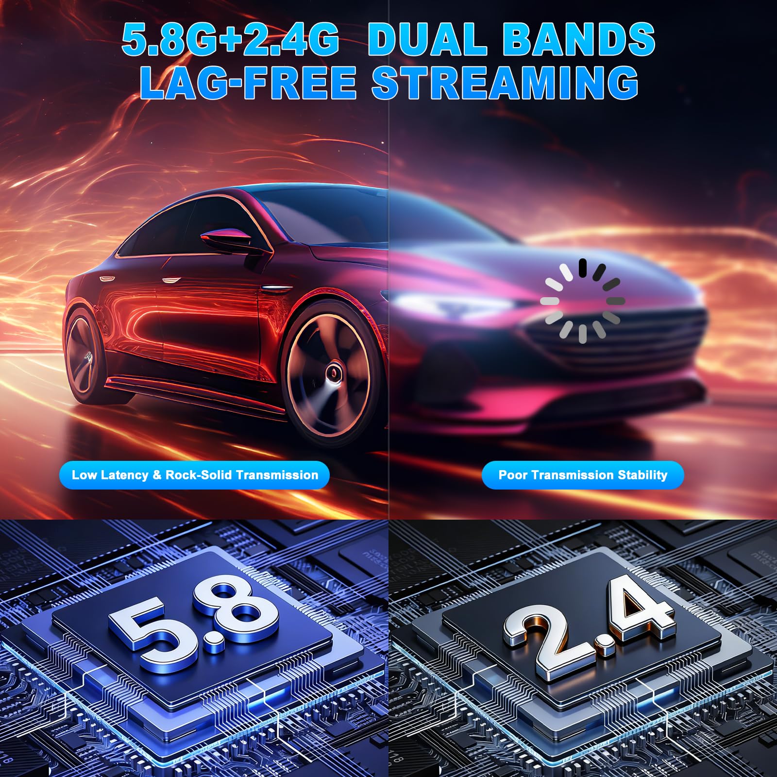 2026Trasmettitore e ricevitore HDMI wireless aggiornati, doppia banda 5,8G+2,4G, ingresso e uscita 4K, kit estensore plug & play con bassa latenza per video e audio da PC/proiettore/TV Box