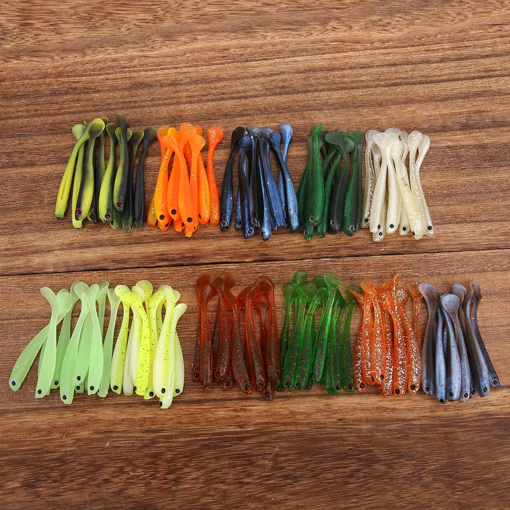 Esca Artificiale da Pesca Piccolo Pesce 55mm, Coda a T, Materiale Morbido e Durevole, Colori Brillanti per Attirare l'Attenzione dei Pesci
