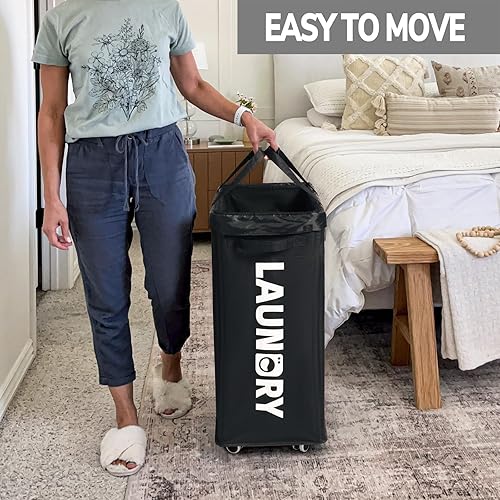 Miniatura 90 de Goodpick Laundry Baskets with Wheels and Handle, 2-Pack 75L Collapsible Laundry Baskets, Clothes Laundry Basket with Removable Wash Bags for Corner