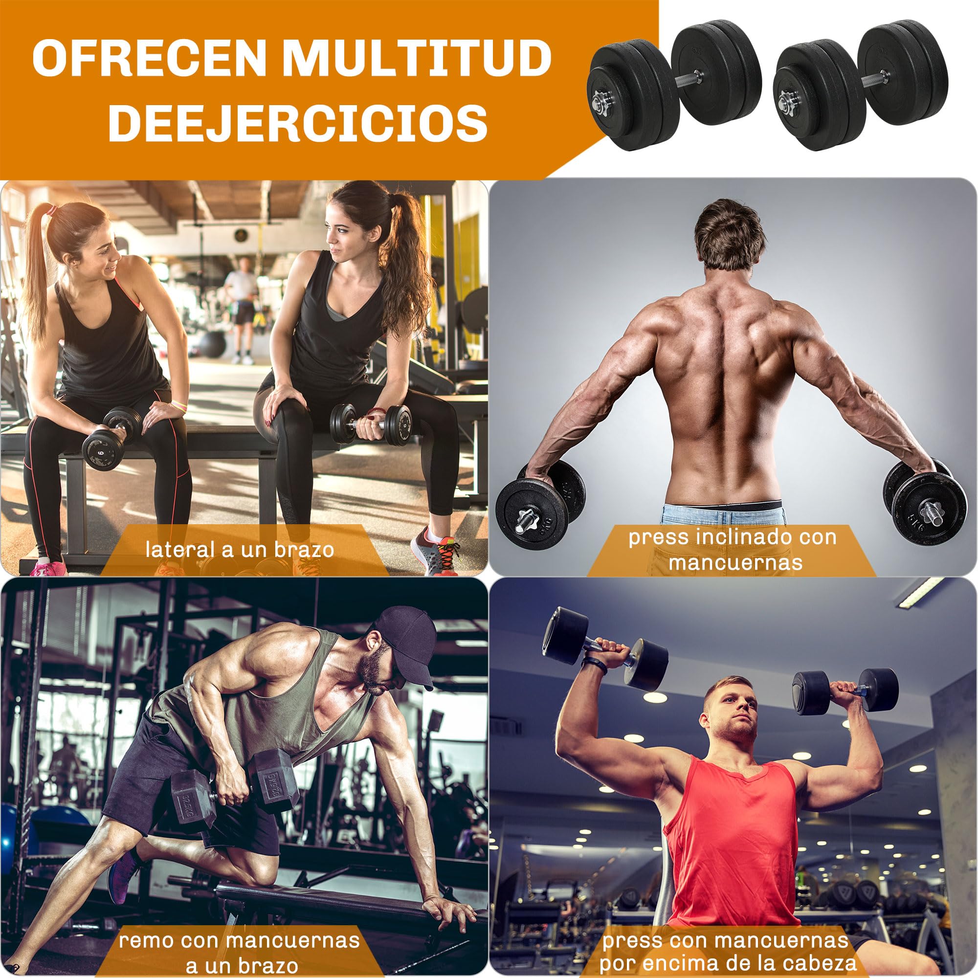 HOMCOM Juego de Mancuernas Ajustables Pesas y Mancuernas 50 kg Negro | 8x5 kg, 4x1,5 kg, 2 Barras para Ejercicio, Entrenamiento en Casa, Gimnasio, Oficina